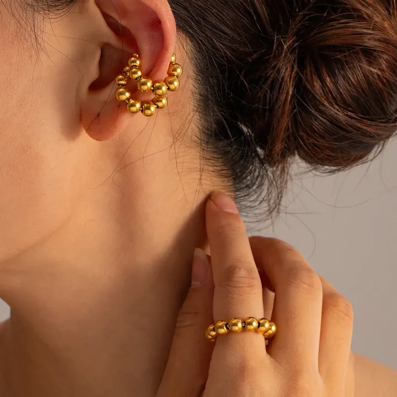 Elegant Ear Cuff and Beaded Ring Set