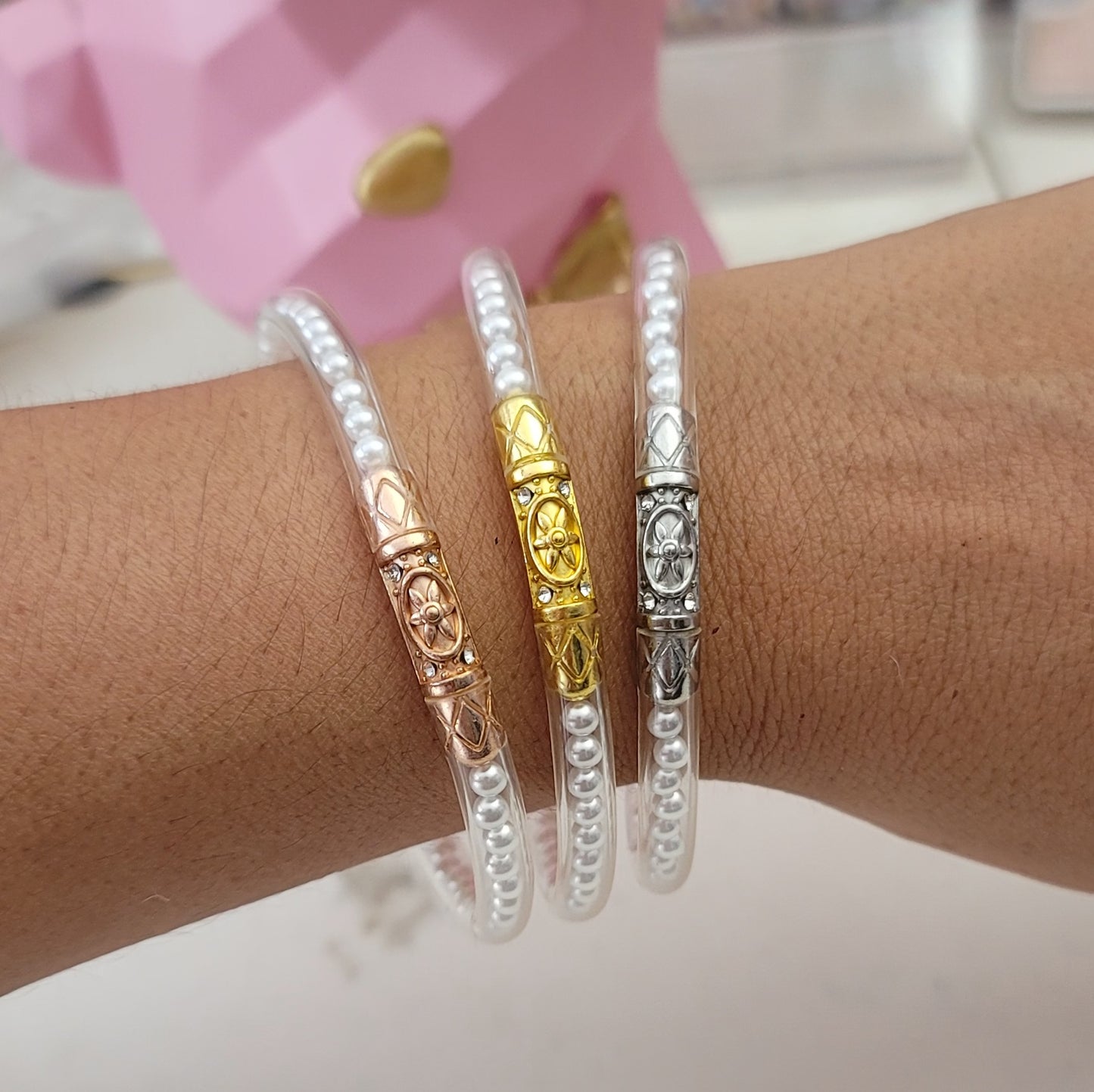 Sparkling Pearl Bangles